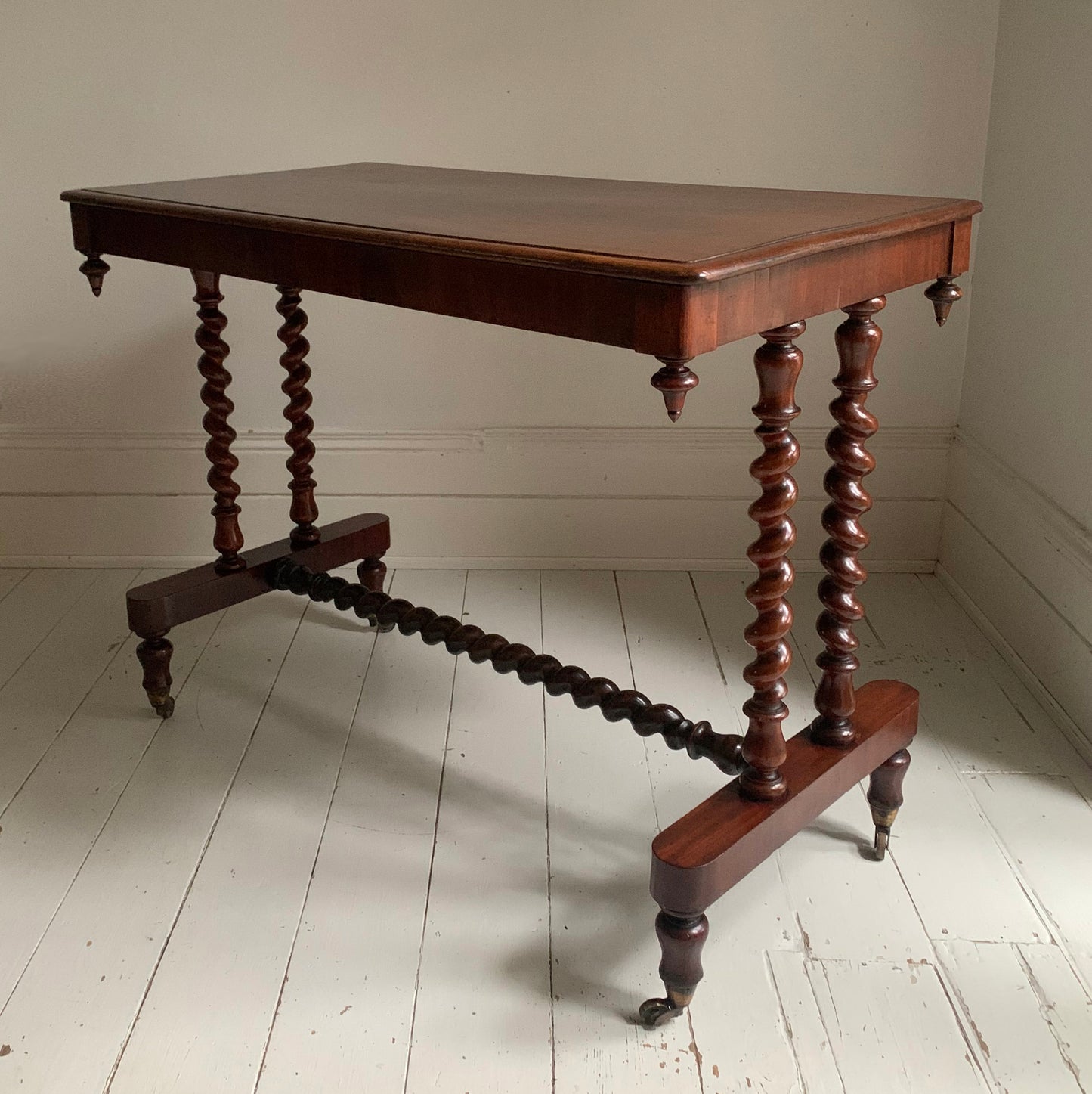 Antique Victorian Mahogany Barley Twist Stretcher Side Console Table