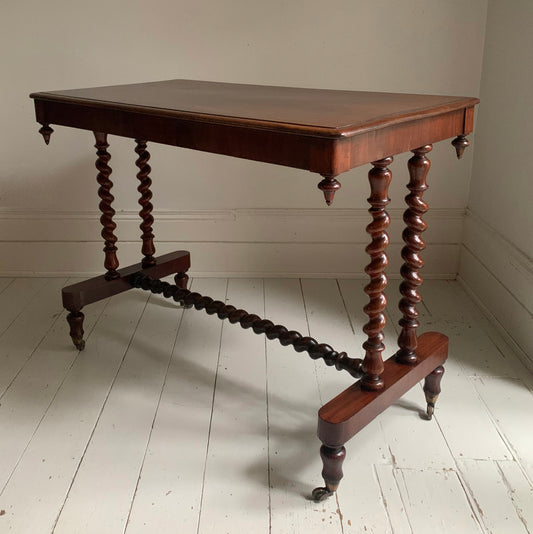 Antique Victorian Mahogany Barley Twist Stretcher Side Console Table