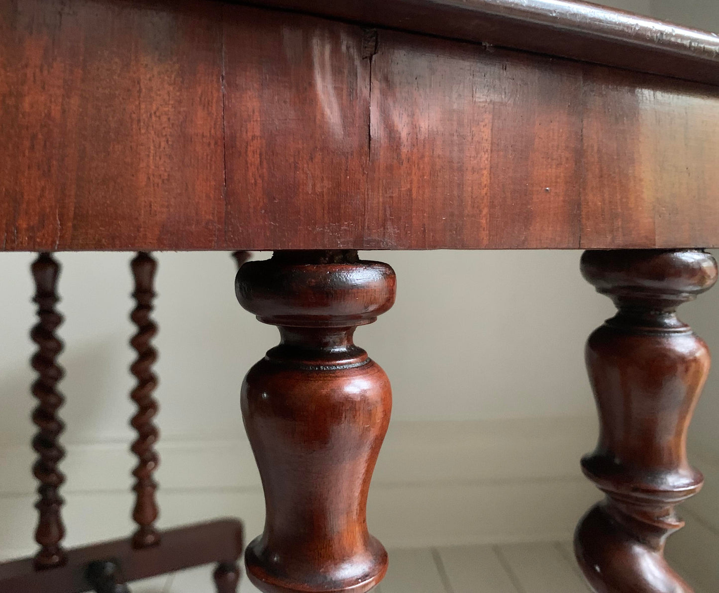 Antique Victorian Mahogany Barley Twist Stretcher Side Console Table