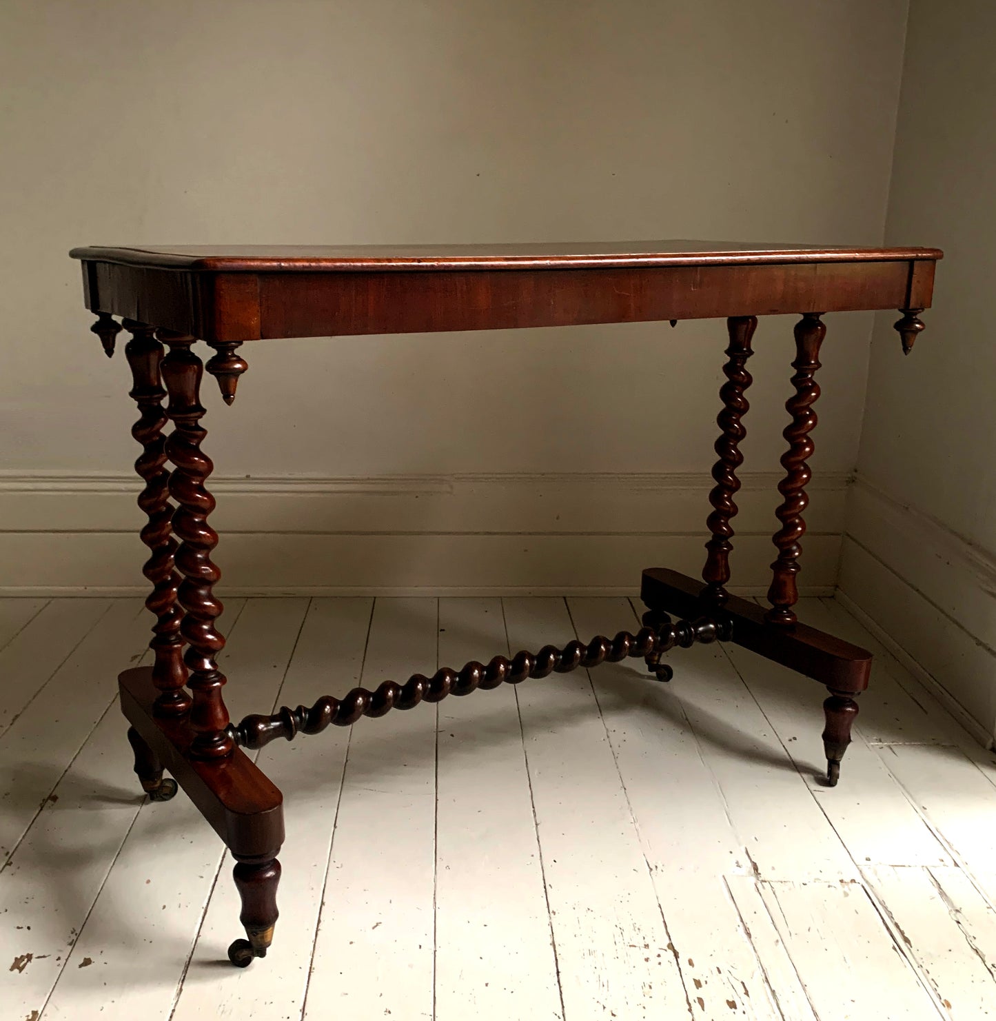 Antique Victorian Mahogany Barley Twist Stretcher Side Console Table