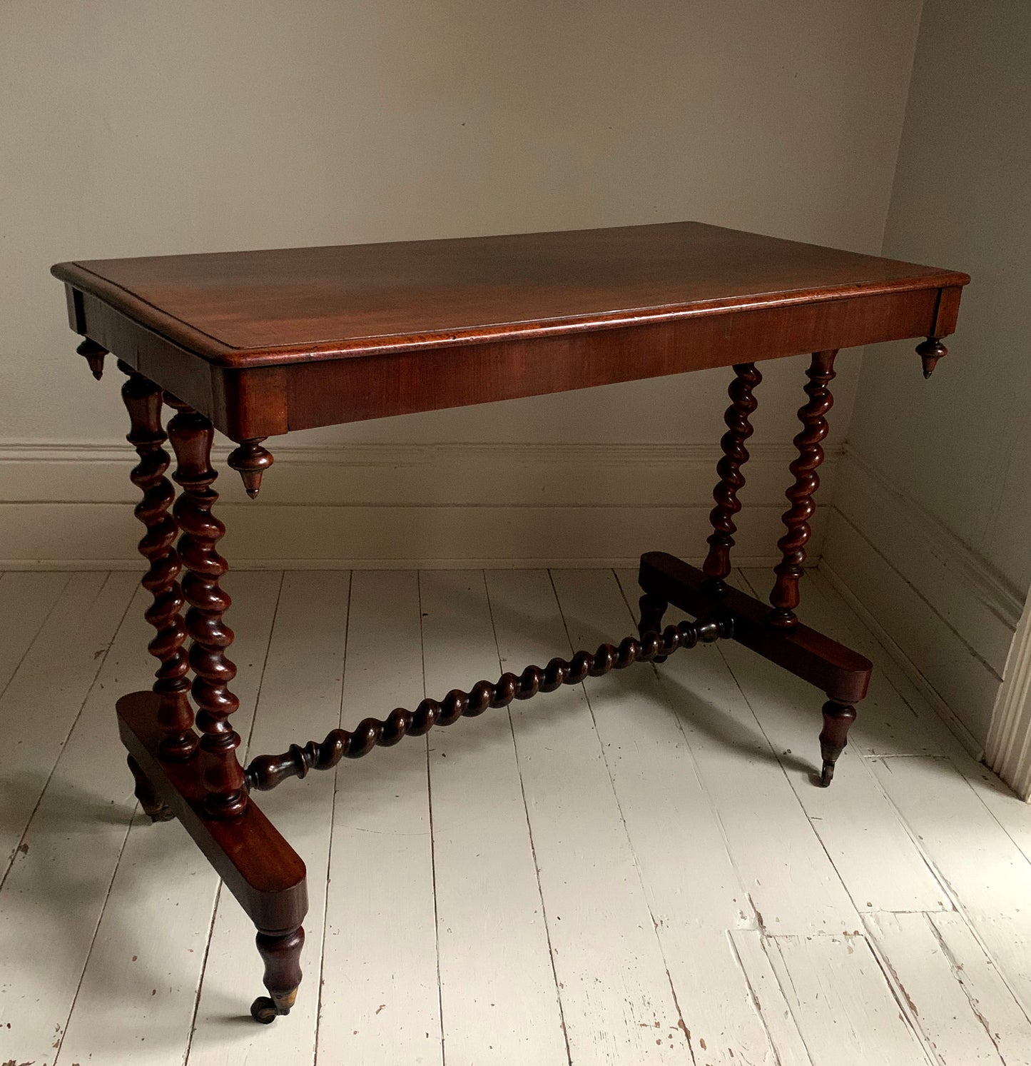 Antique Victorian Mahogany Barley Twist Stretcher Side Console Table