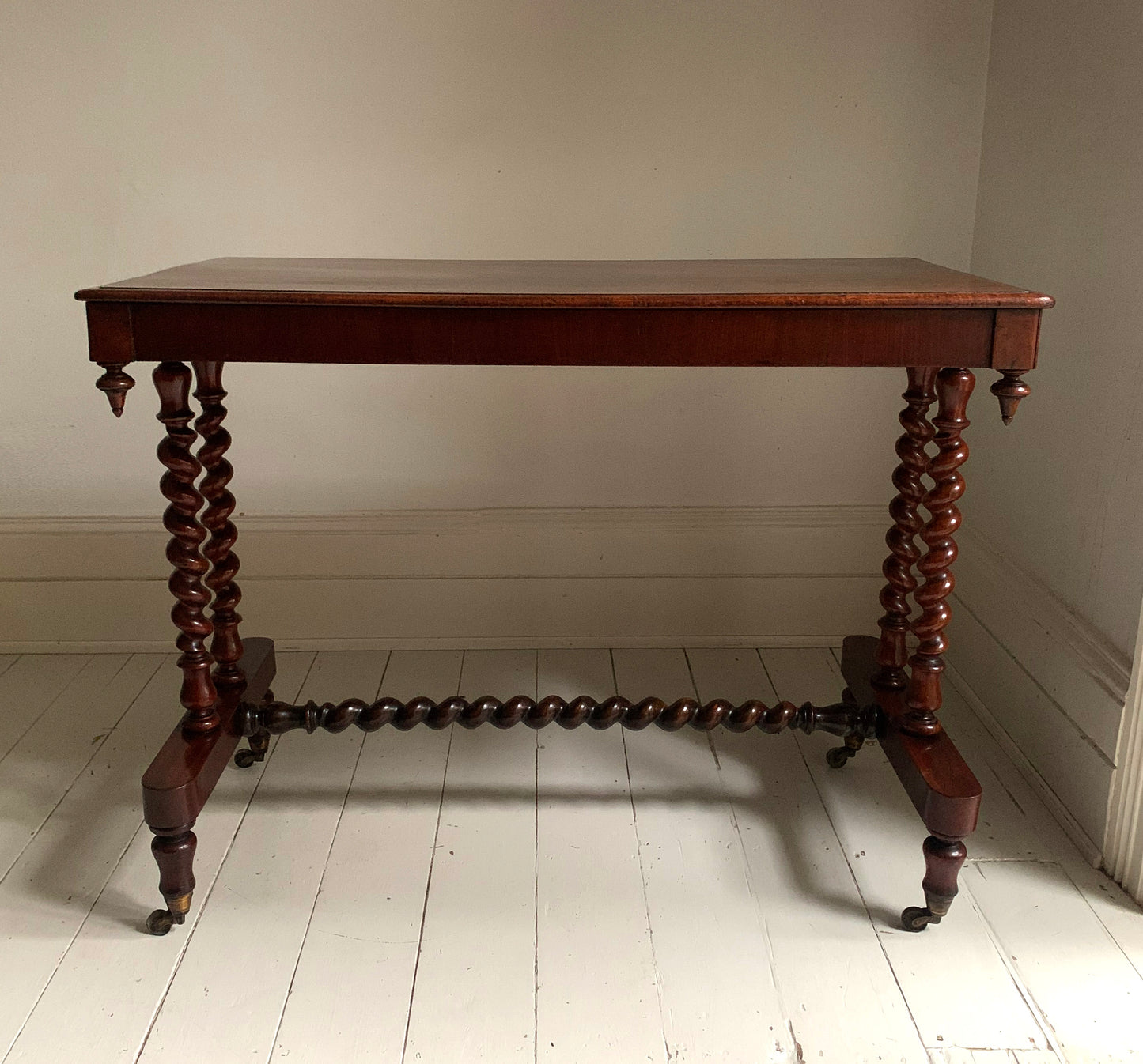 Antique Victorian Mahogany Barley Twist Stretcher Side Console Table