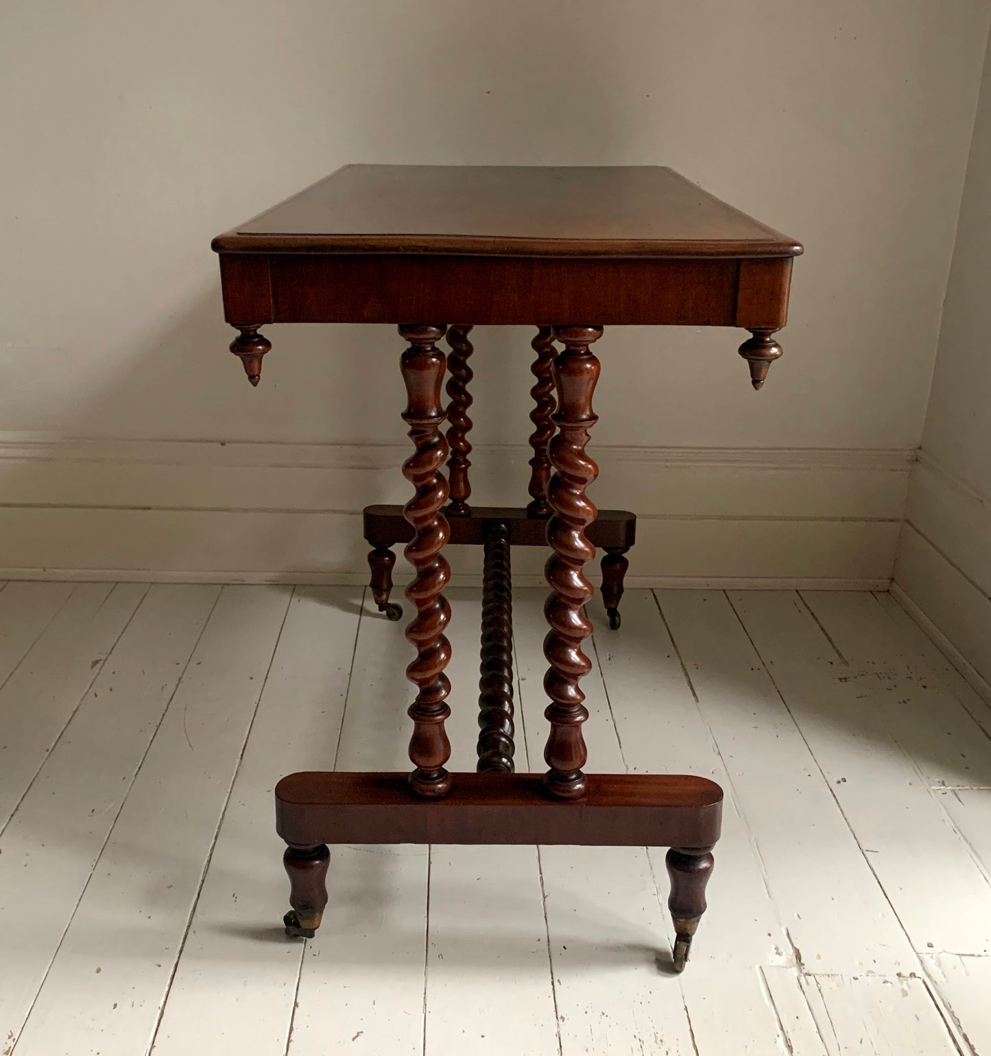 Antique Victorian Mahogany Barley Twist Stretcher Side Console Table