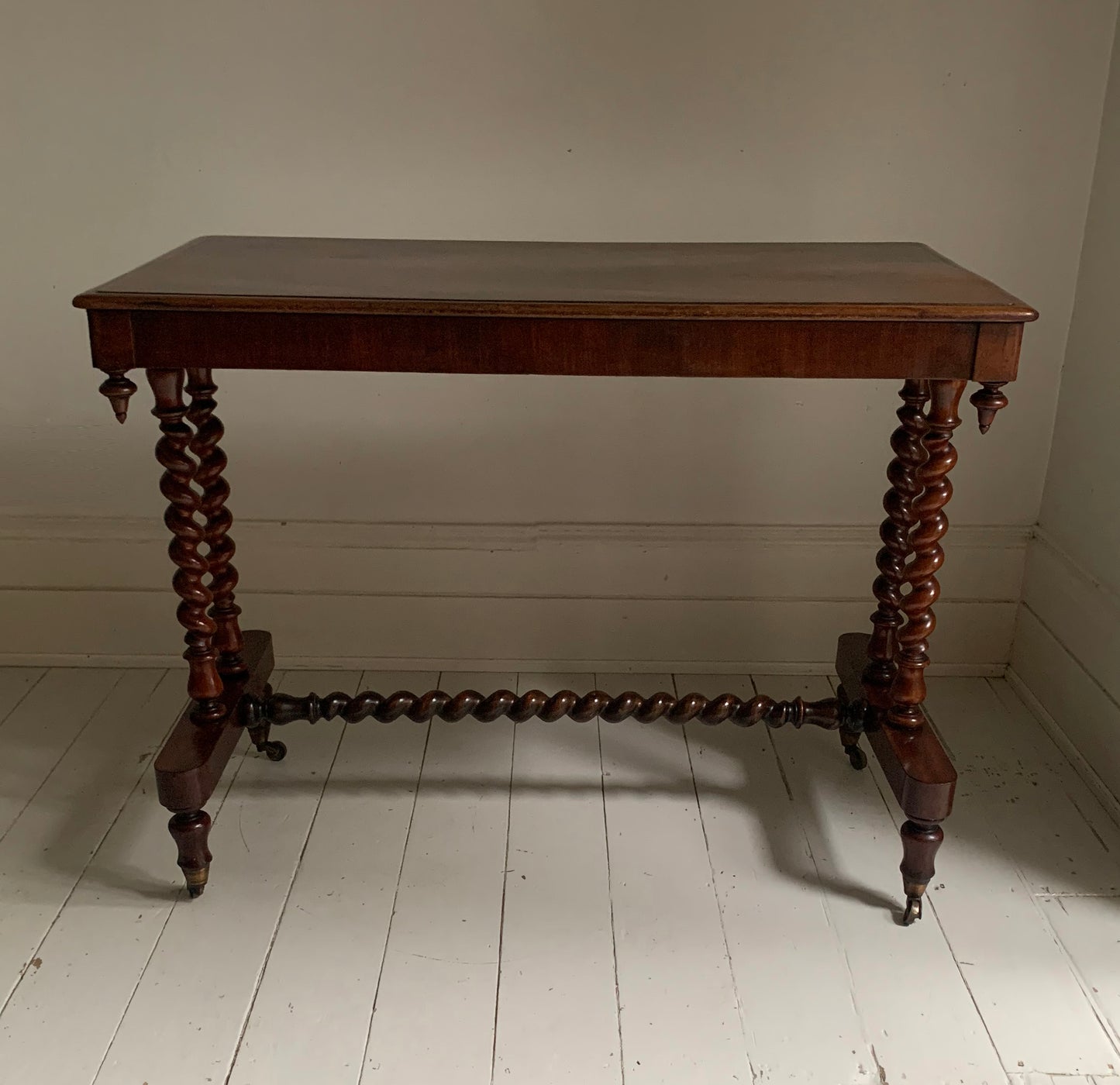Antique Victorian Mahogany Barley Twist Stretcher Side Console Table