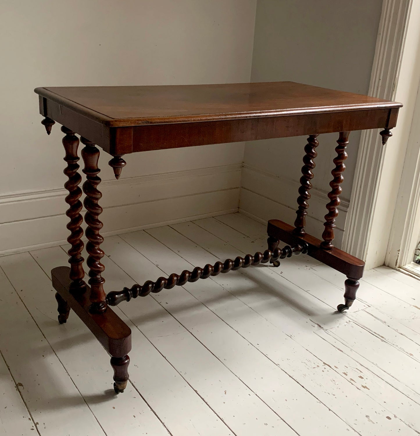 Antique Victorian Mahogany Barley Twist Stretcher Side Console Table