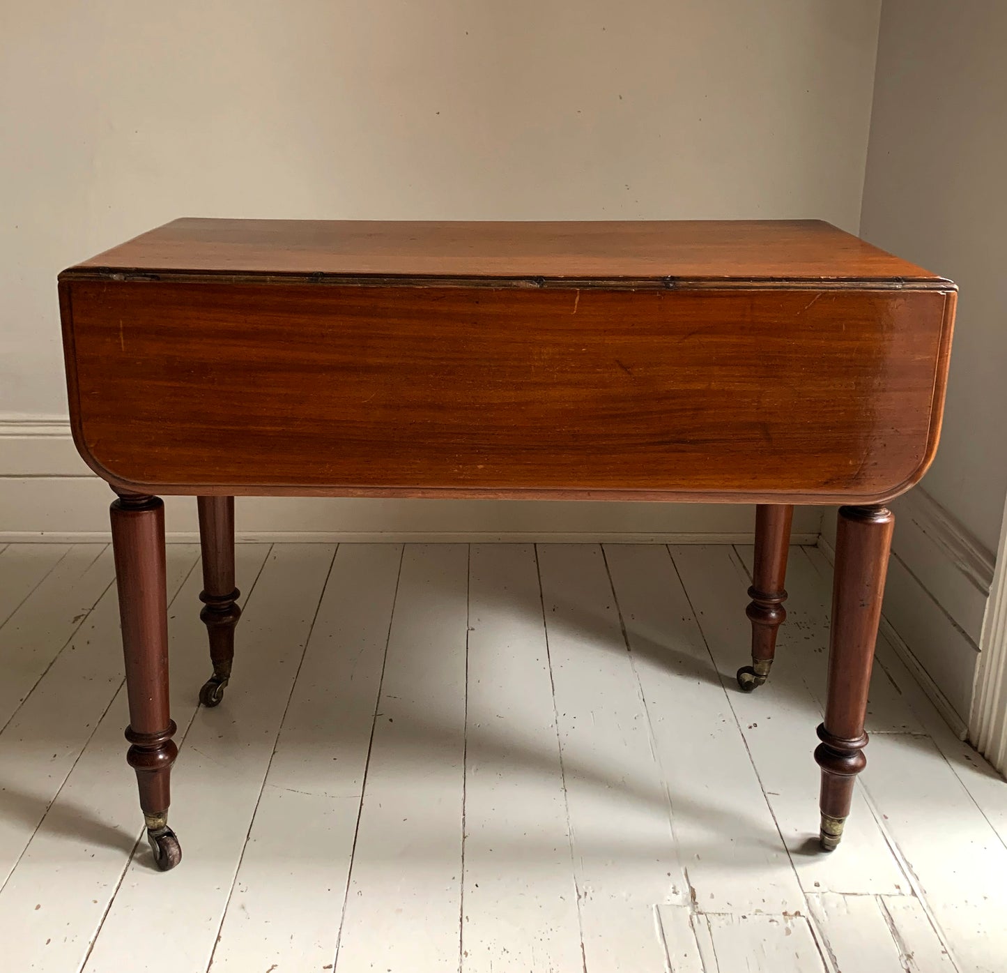 Antique Victorian Mahogany Pembroke Drop Leaf Table on Castors w/ Cutlery Drawer