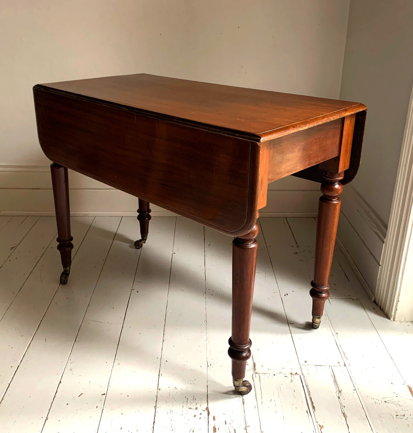 Antique Victorian Mahogany Pembroke Drop Leaf Table on Castors w/ Cutlery Drawer