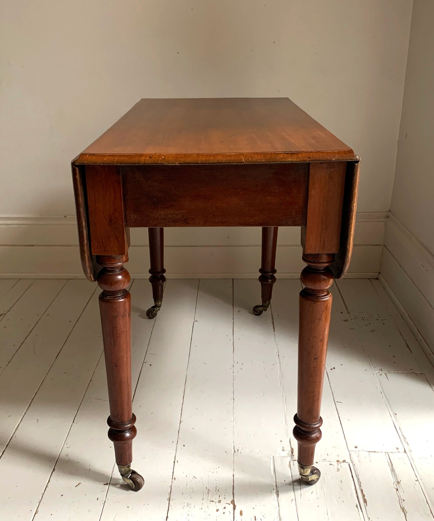 Antique Victorian Mahogany Pembroke Drop Leaf Table on Castors w/ Cutlery Drawer