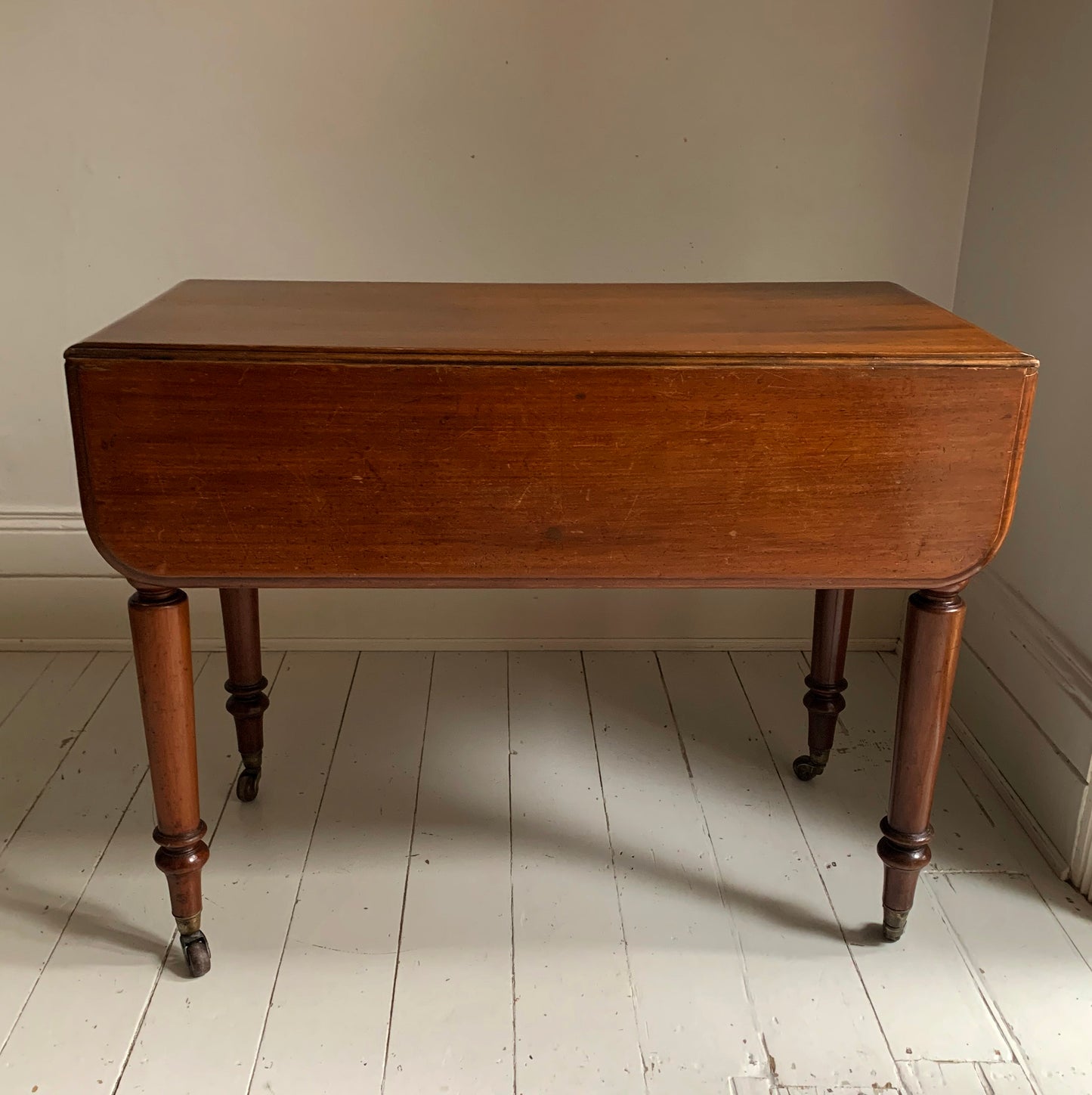 Antique Victorian Mahogany Pembroke Drop Leaf Table on Castors w/ Cutlery Drawer