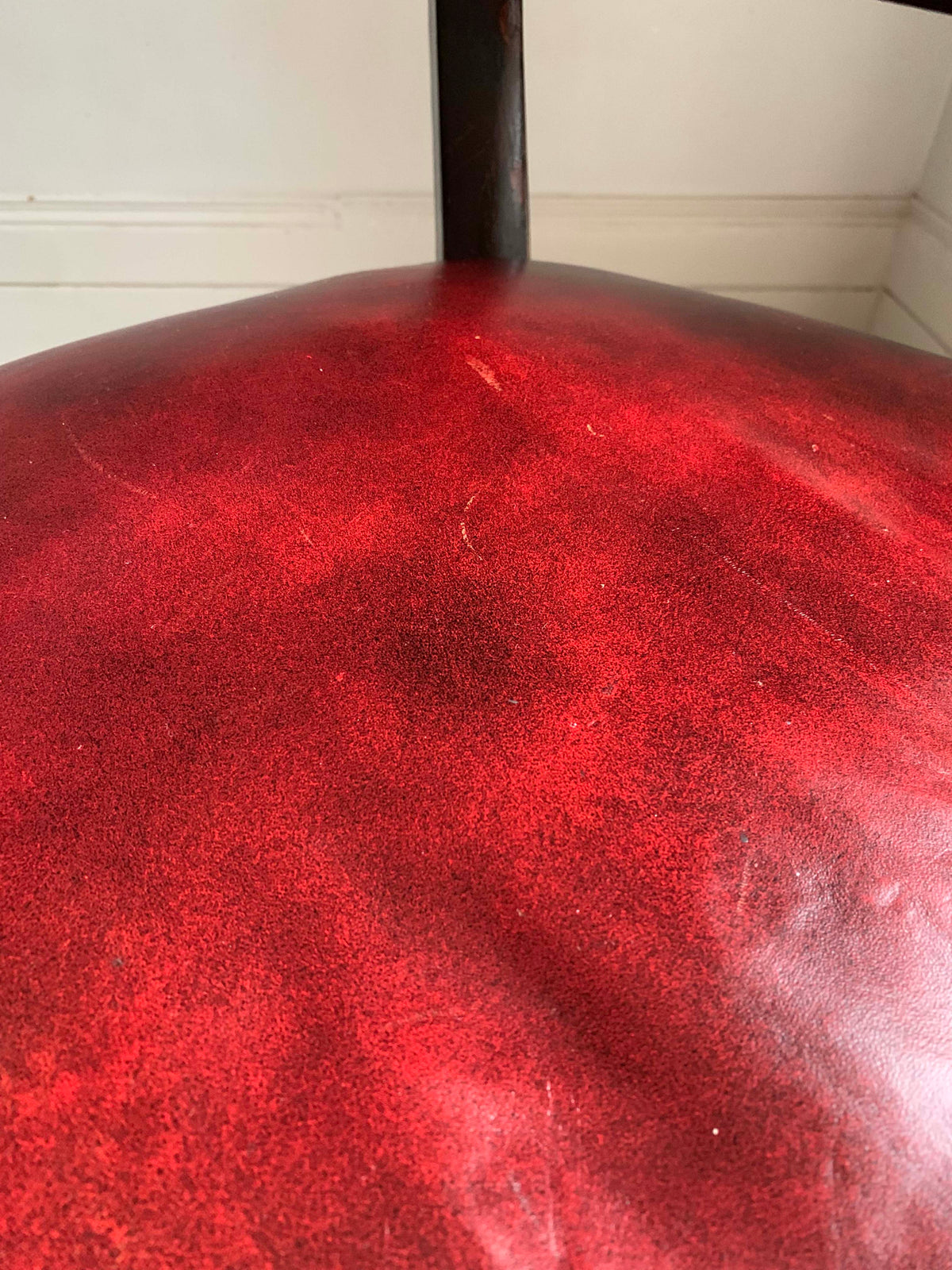 Antique Victorian Mahogany & Red Leather Swivel Captains / Desk Chair