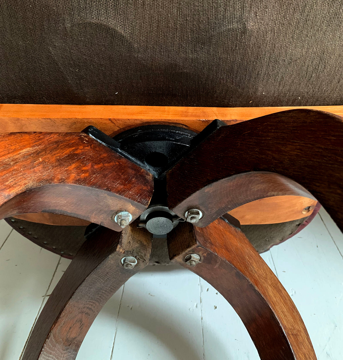 Antique Victorian Mahogany & Red Leather Swivel Captains / Desk Chair