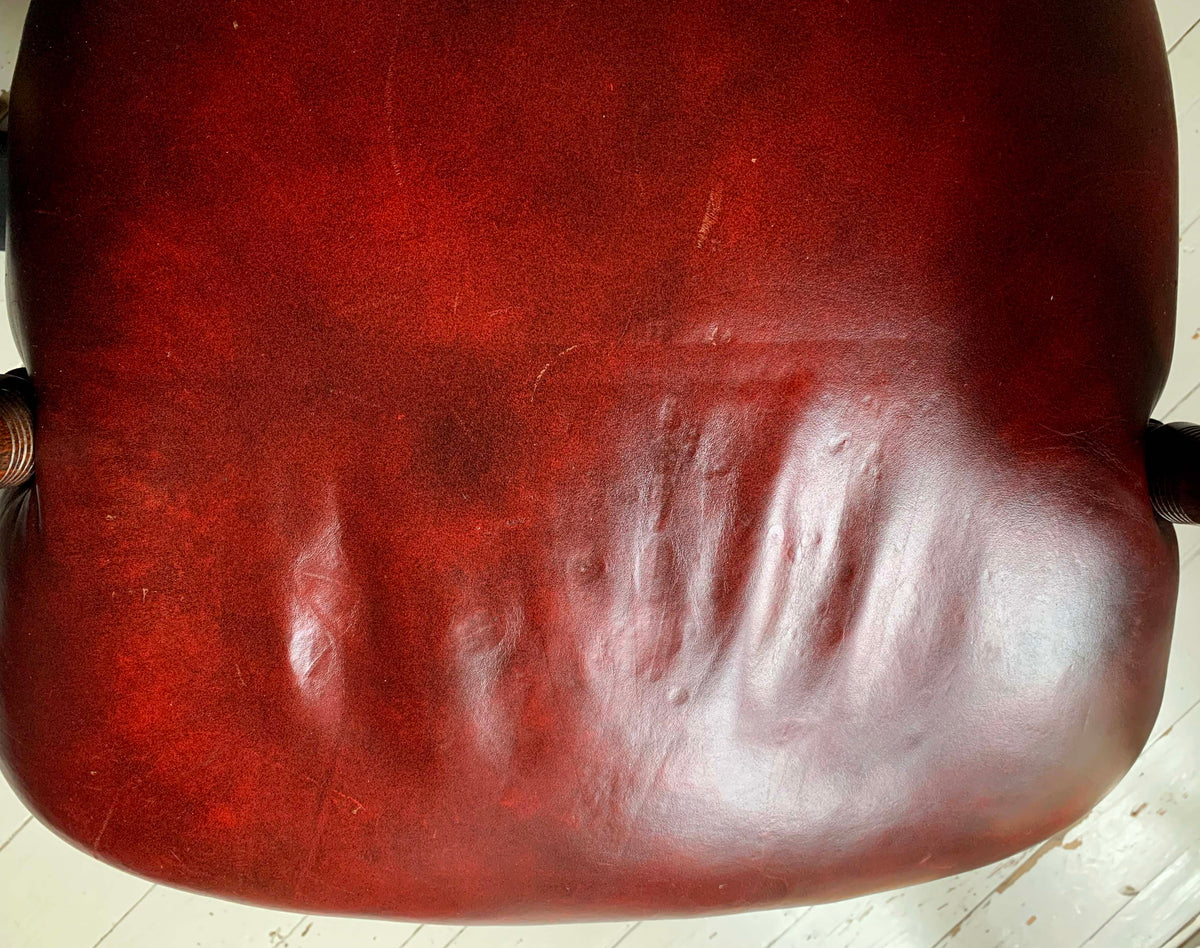 Antique Victorian Mahogany & Red Leather Swivel Captains / Desk Chair