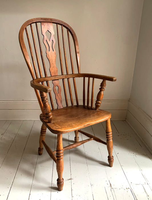 Antique Victorian Ash & Elm Windsor High Back Armchair