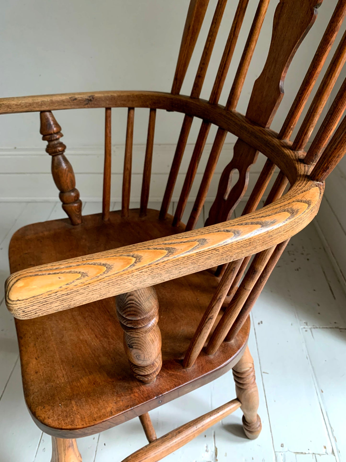 Antique Victorian Ash & Elm Windsor High Back Armchair