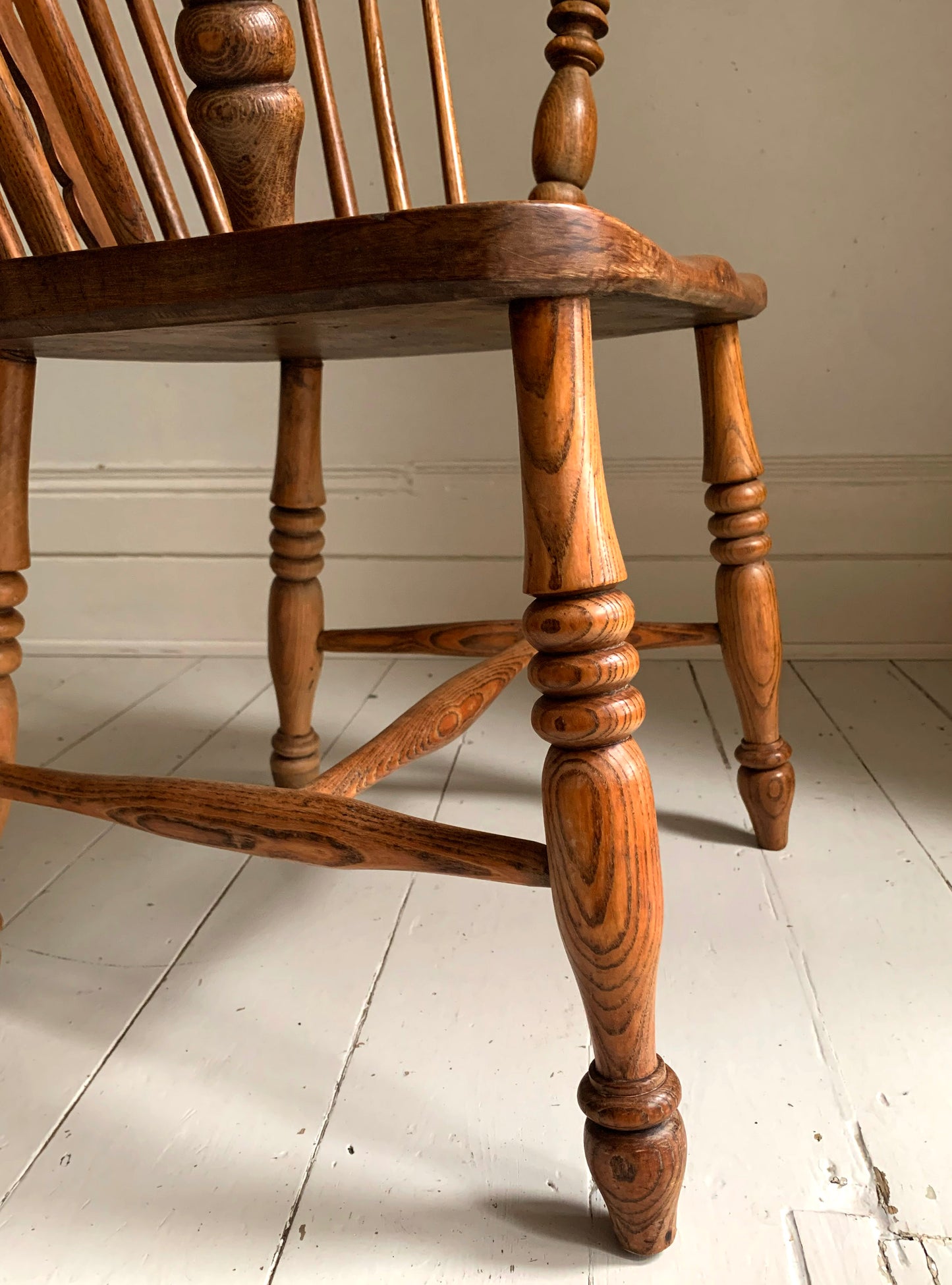 Antique Victorian Ash & Elm Windsor High Back Armchair