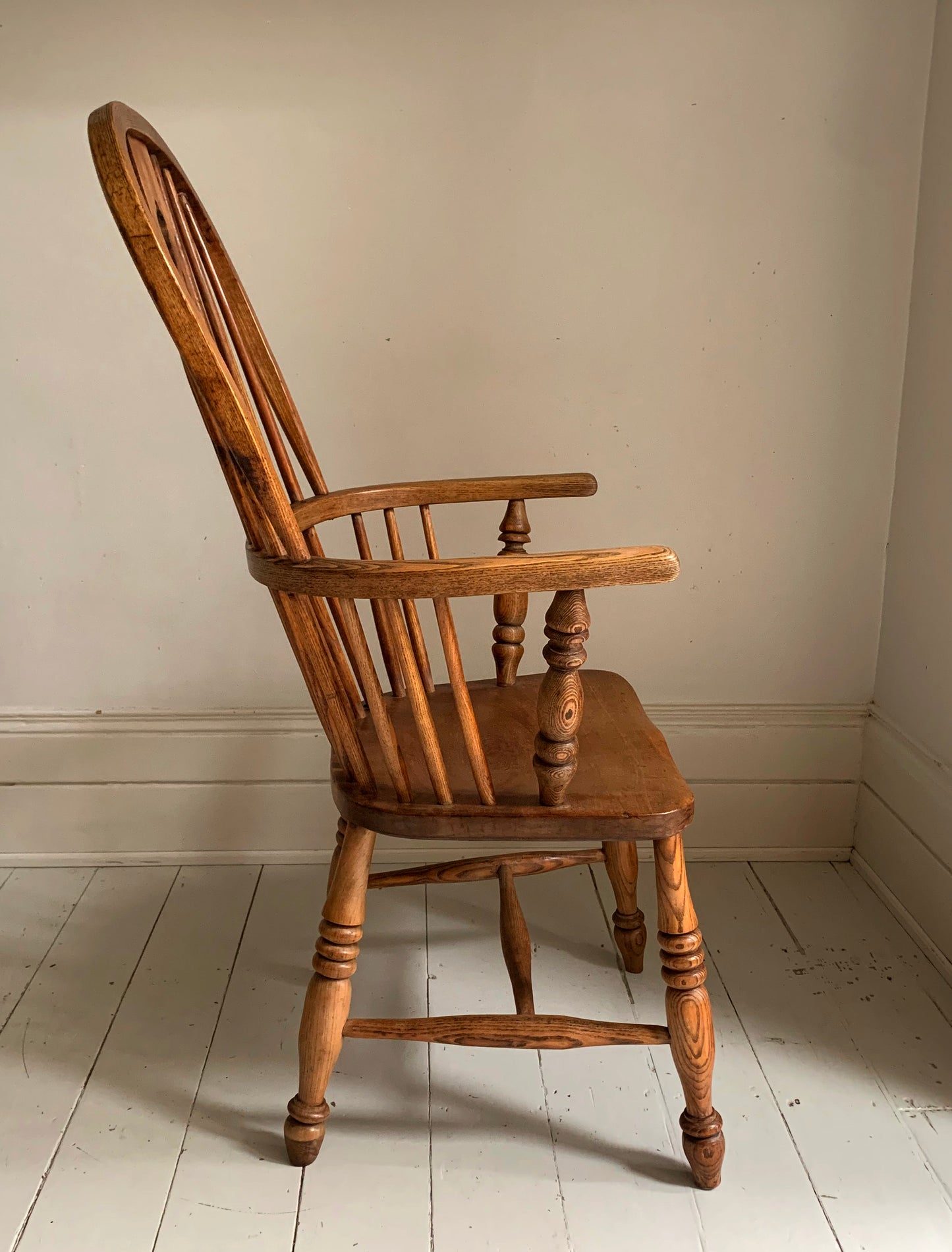 Antique Victorian Ash & Elm Windsor High Back Armchair