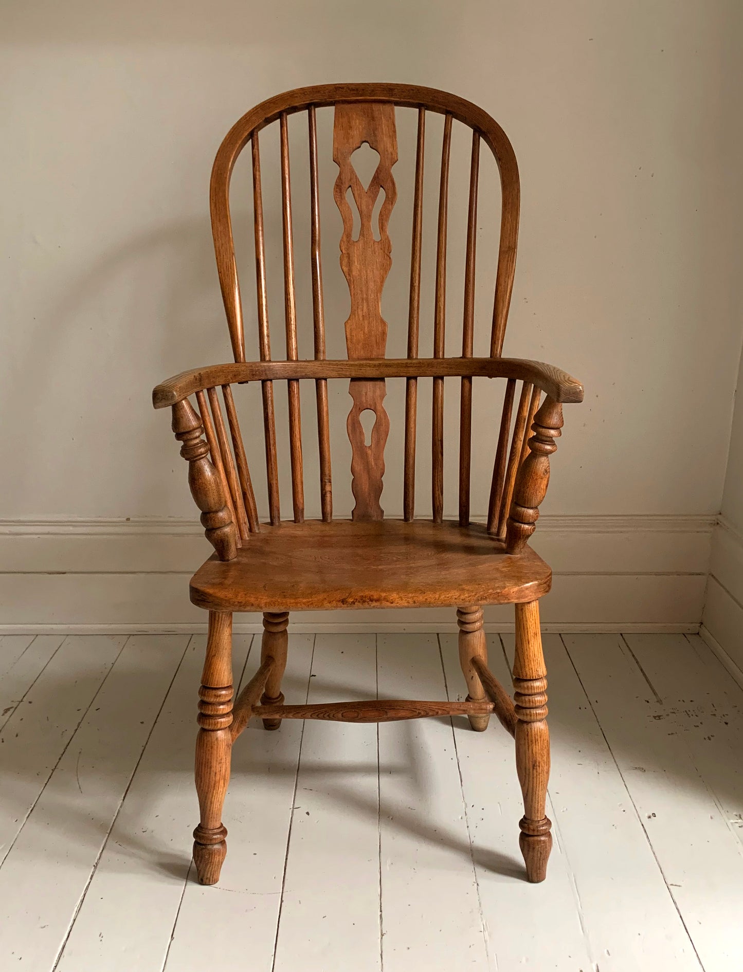 Antique Victorian Ash & Elm Windsor High Back Armchair