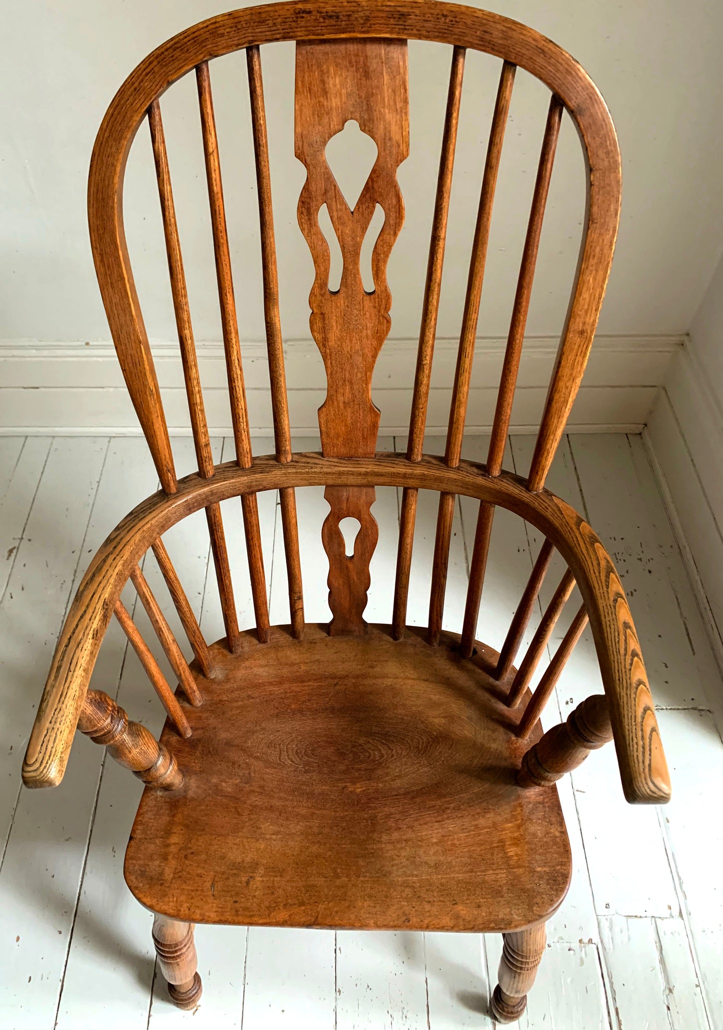 Antique Victorian Ash & Elm Windsor High Back Armchair