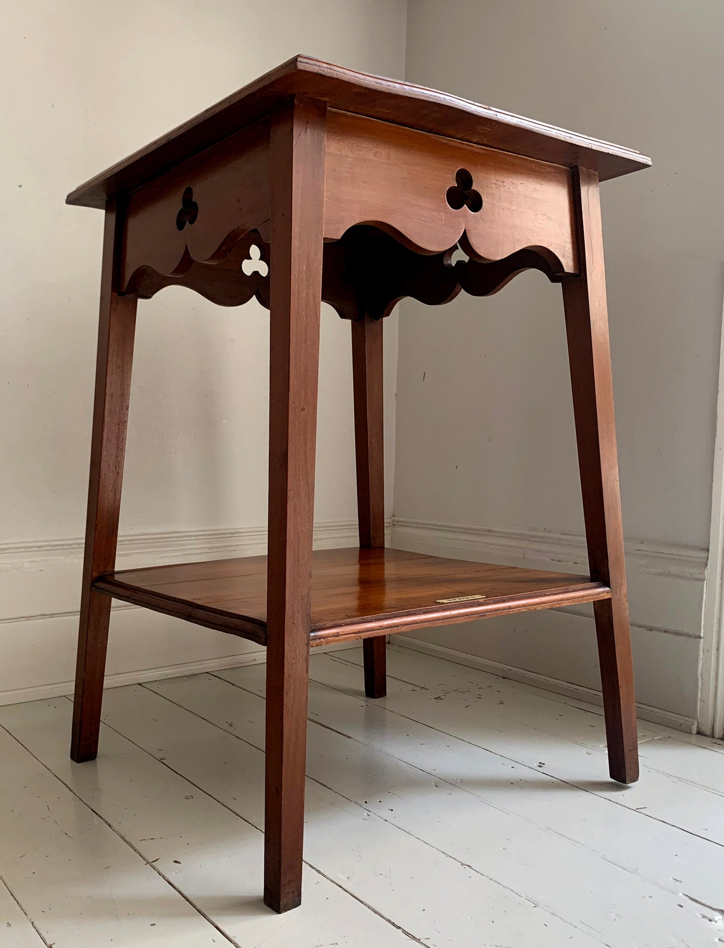 Antique Edwardian Arts & Craft Carved Oak Two-Tier Large Side Table - KPAOLI