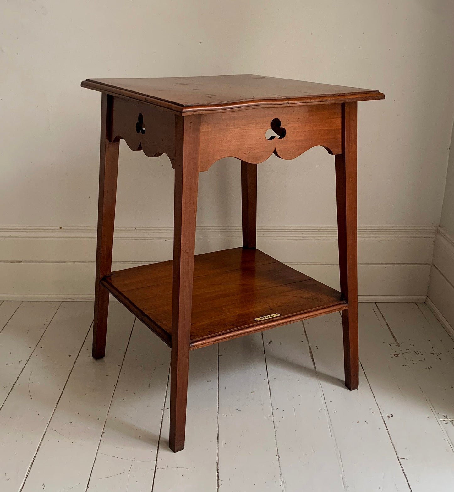 Antique Edwardian Arts & Craft Carved Oak Two-Tier Large Side Table - KPAOLI