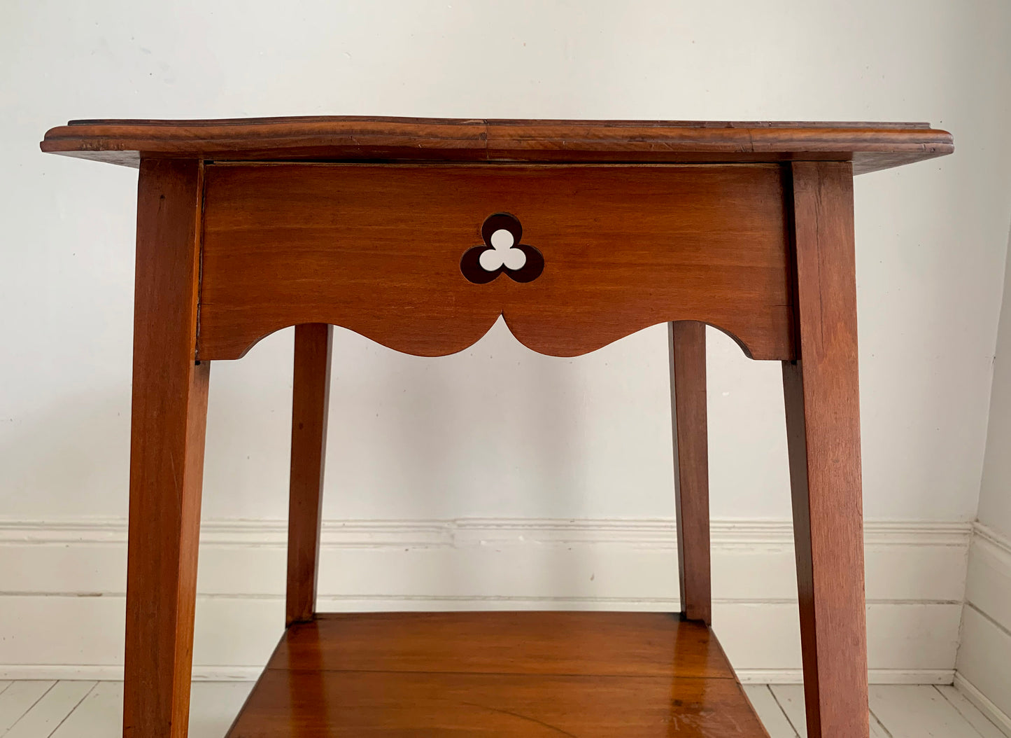 Antique Edwardian Arts & Craft Carved Oak Two-Tier Large Side Table - KPAOLI