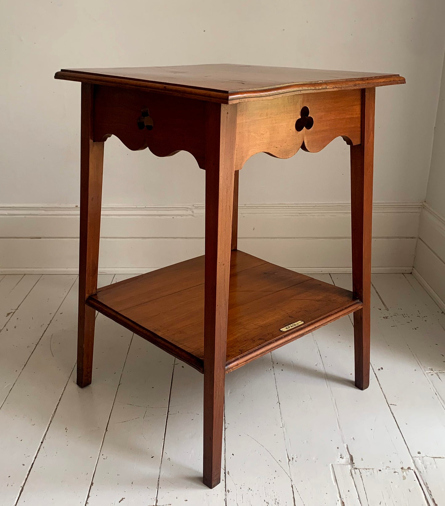 Antique Edwardian Arts & Craft Carved Oak Two-Tier Large Side Table - KPAOLI