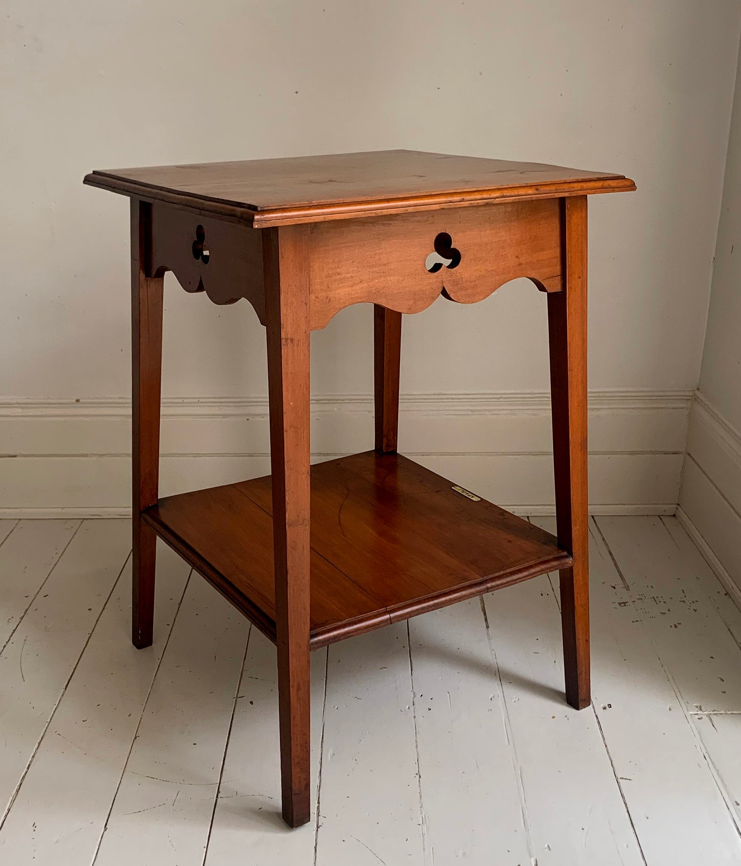 Antique Edwardian Arts & Craft Carved Oak Two-Tier Large Side Table - KPAOLI