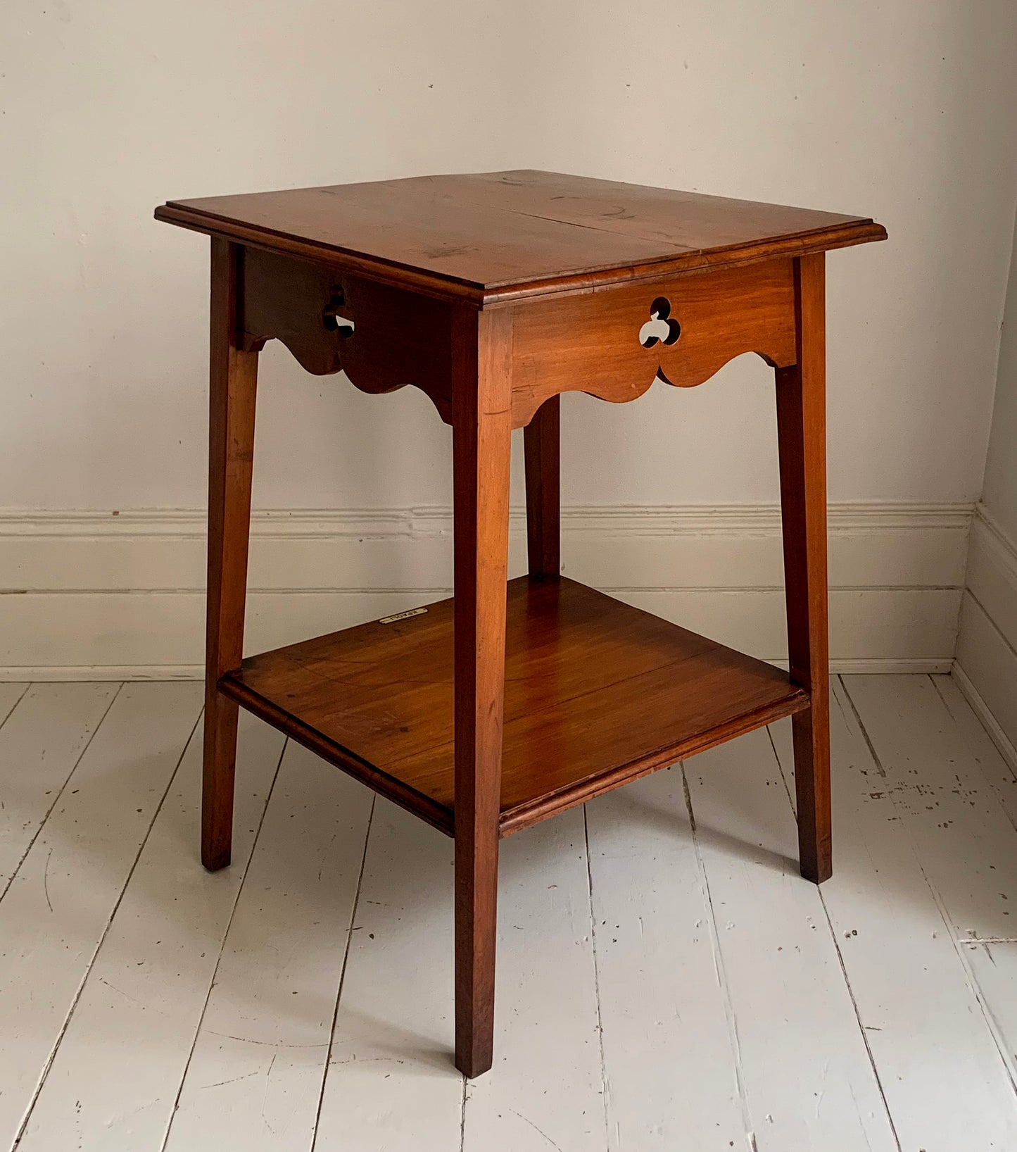 Antique Edwardian Arts & Craft Carved Oak Two-Tier Large Side Table - KPAOLI