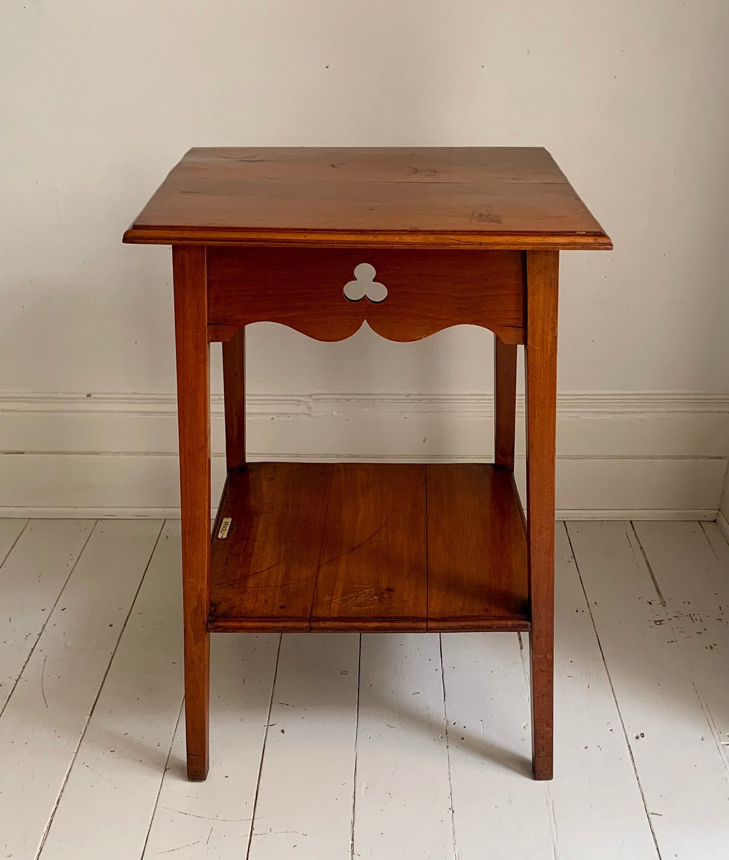 Antique Edwardian Arts & Craft Carved Oak Two-Tier Large Side Table - KPAOLI