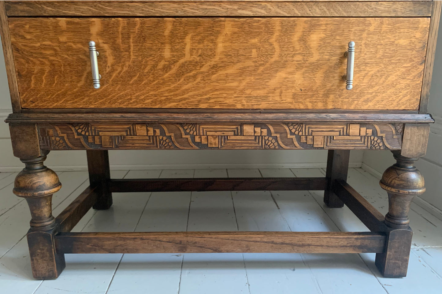 Arts & Craft Bureau / Fall Front Writing Desk with Drawers in Golden Oak