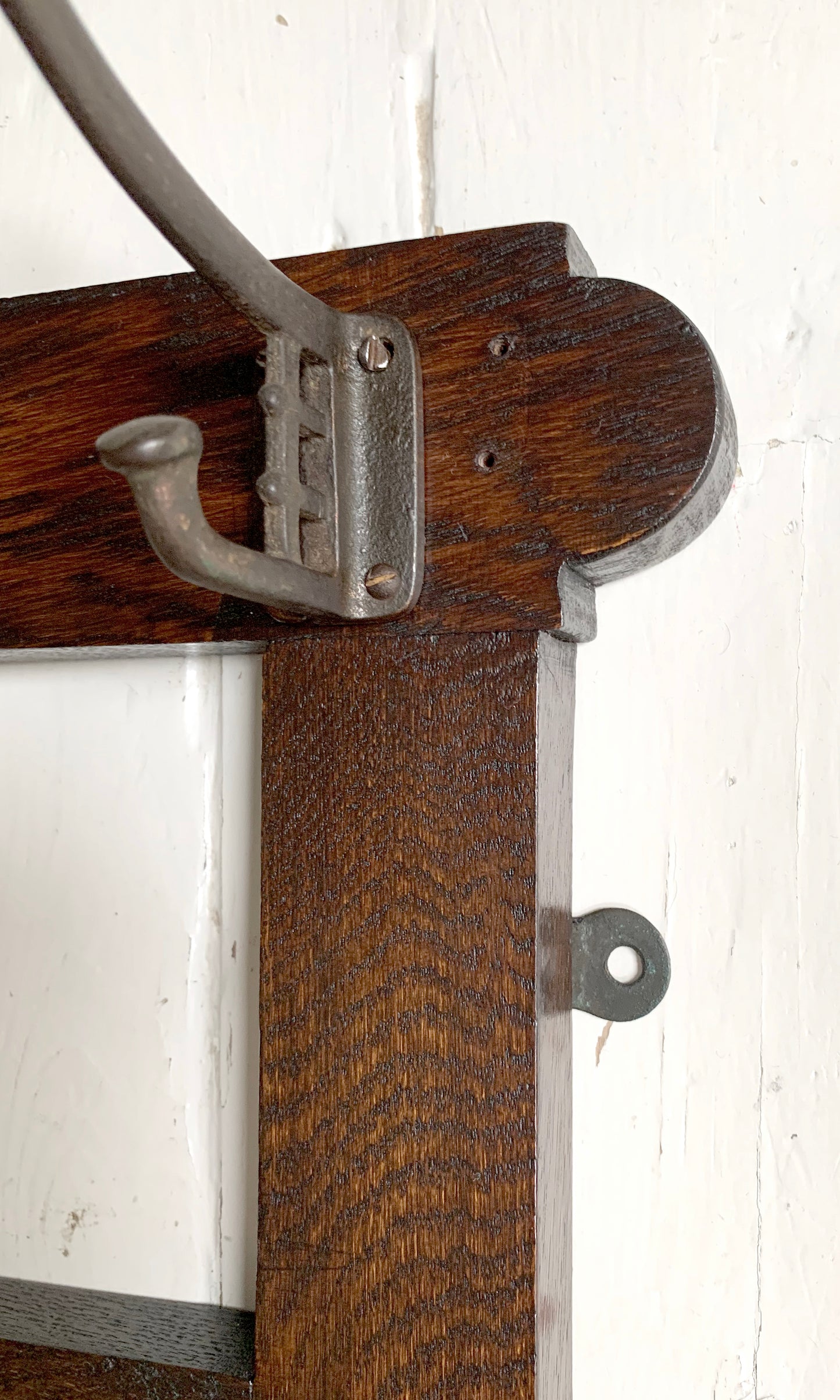 Antique Arts & Crafts Round bevelled Mirror & Coat Rack - Oak