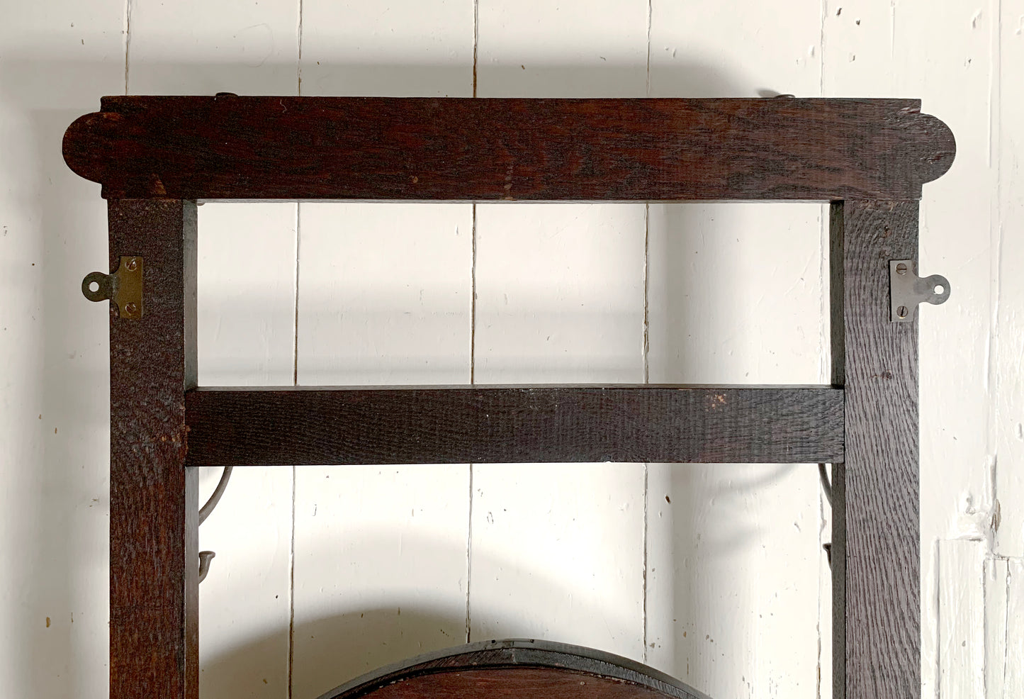 Antique Arts & Crafts Round bevelled Mirror & Coat Rack - Oak