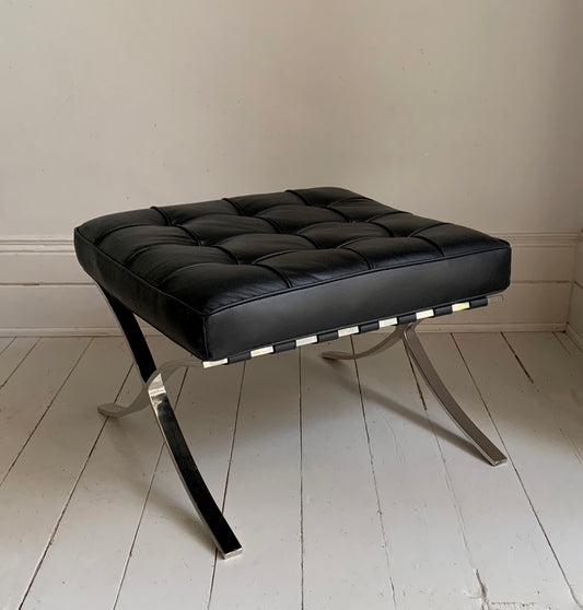 Barcelona Style Ottoman Foots Stool with Black PU Leather Cushion / Chrome Frame