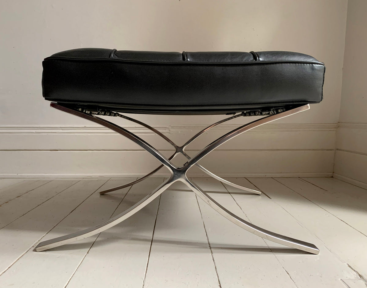Barcelona Style Ottoman Foots Stool with Black PU Leather Cushion / Chrome Frame