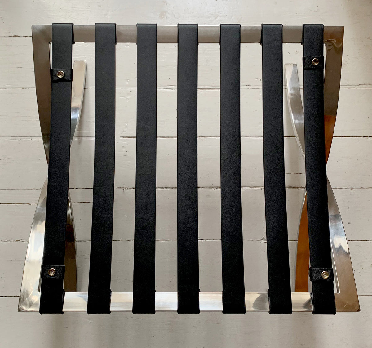 Barcelona Style Ottoman Foots Stool with Black PU Leather Cushion / Chrome Frame