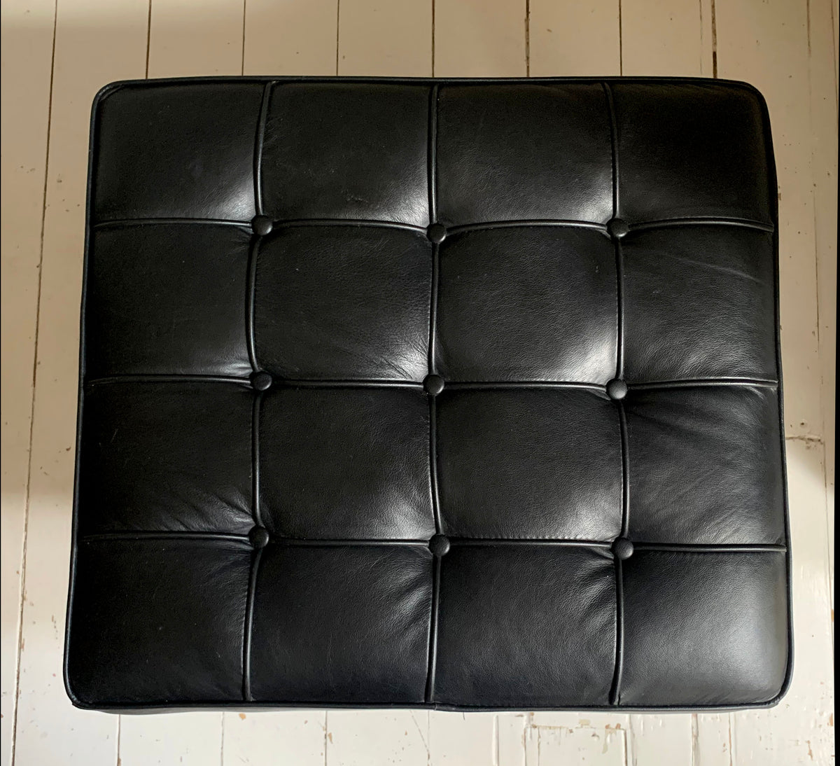 Barcelona Style Ottoman Foots Stool with Black PU Leather Cushion / Chrome Frame