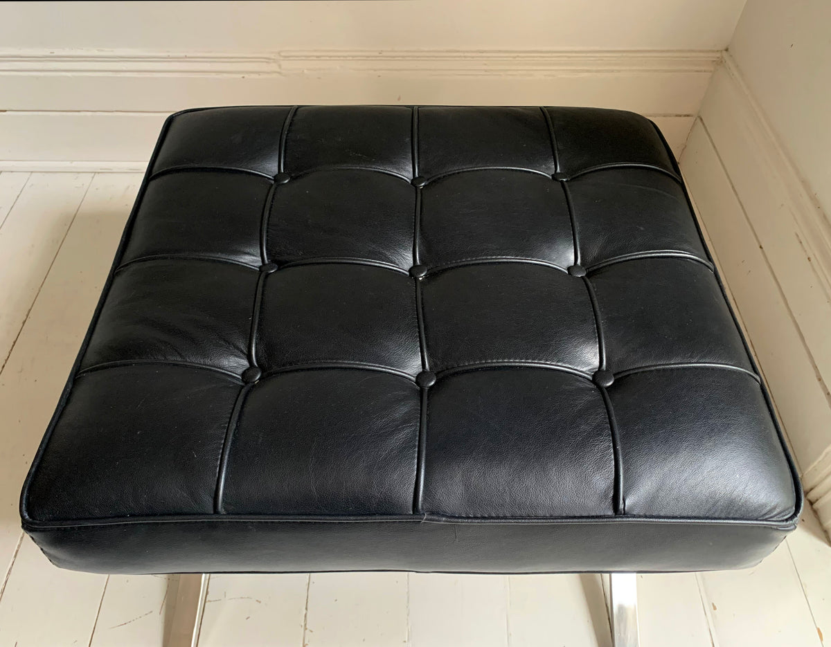 Barcelona Style Ottoman Foots Stool with Black PU Leather Cushion / Chrome Frame