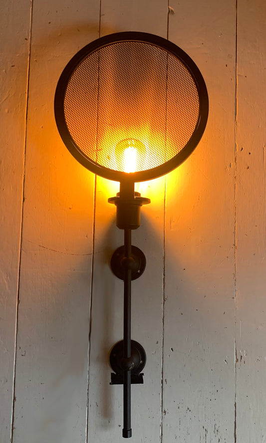 Industrial Black Metal Wall Mounted Light Fitting with Metal Mesh Bulb Cover