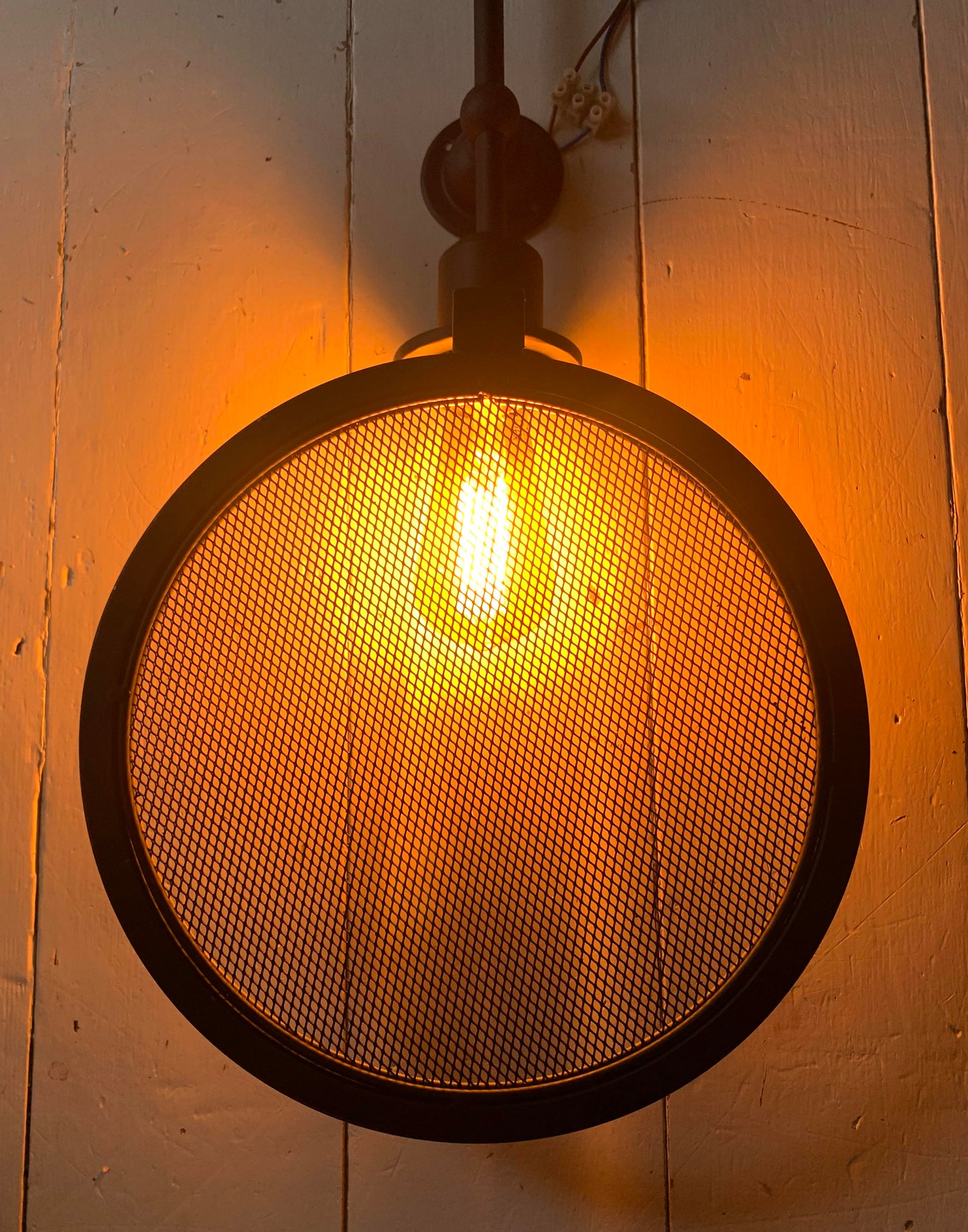 Industrial Black Metal Wall Mounted Light Fitting with Metal Mesh Bulb Cover