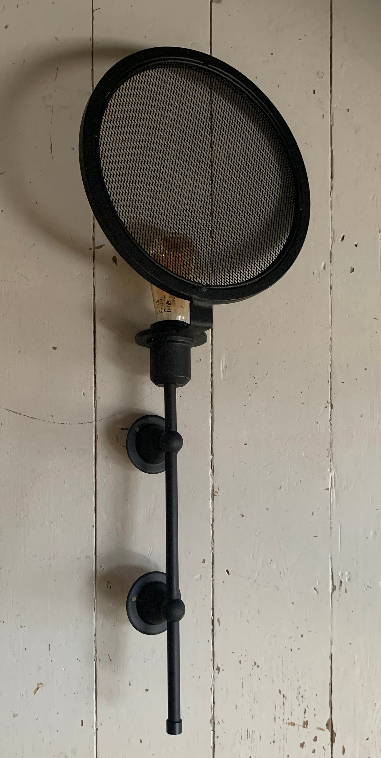 Industrial Black Metal Wall Mounted Light Fitting with Metal Mesh Bulb Cover