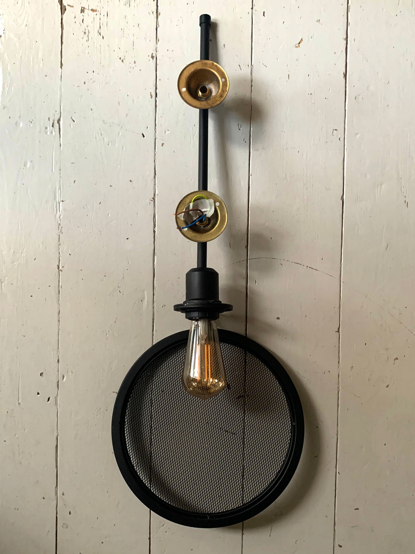 Industrial Black Metal Wall Mounted Light Fitting with Metal Mesh Bulb Cover