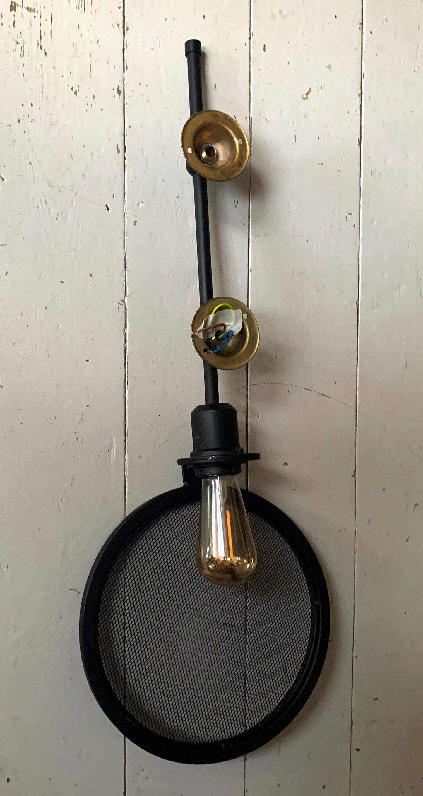 Industrial Black Metal Wall Mounted Light Fitting with Metal Mesh Bulb Cover