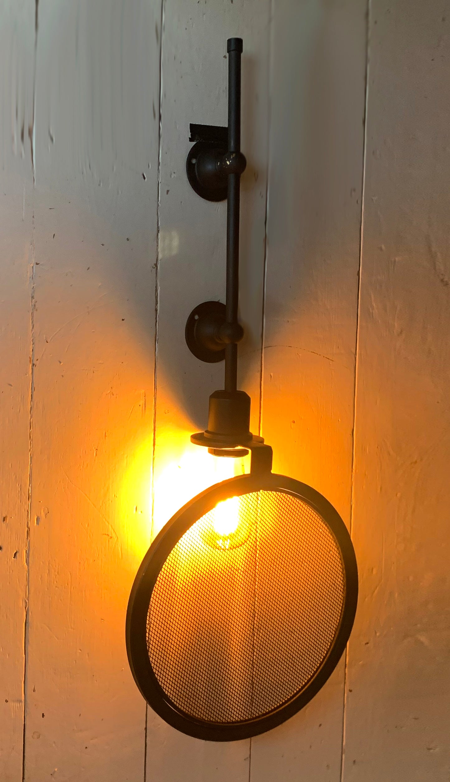 Industrial Black Metal Wall Mounted Light Fitting with Metal Mesh Bulb Cover