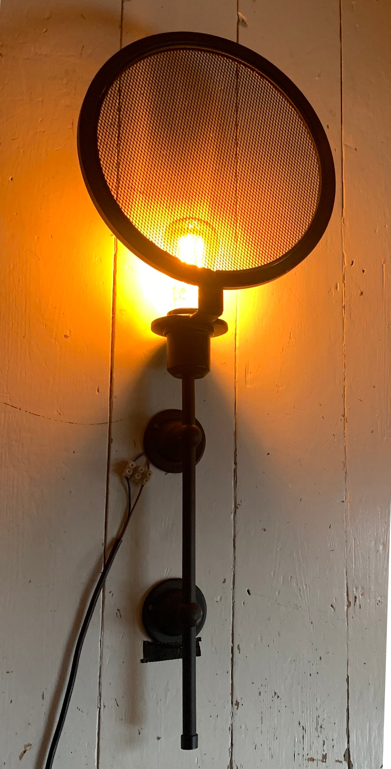 Industrial Black Metal Wall Mounted Light Fitting with Metal Mesh Bulb Cover