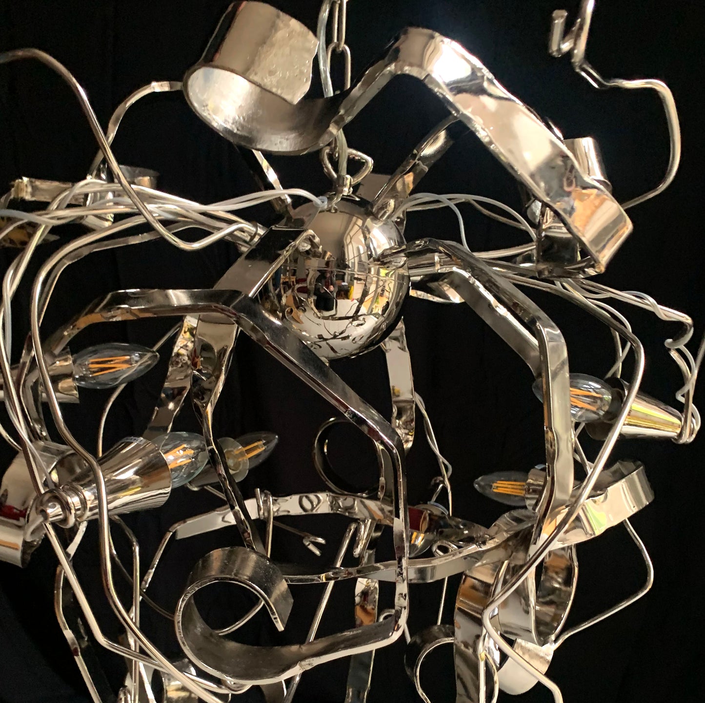 Metal Chandelier W/ Six Lights Possibly A Delphinium By Brand Van Egmond