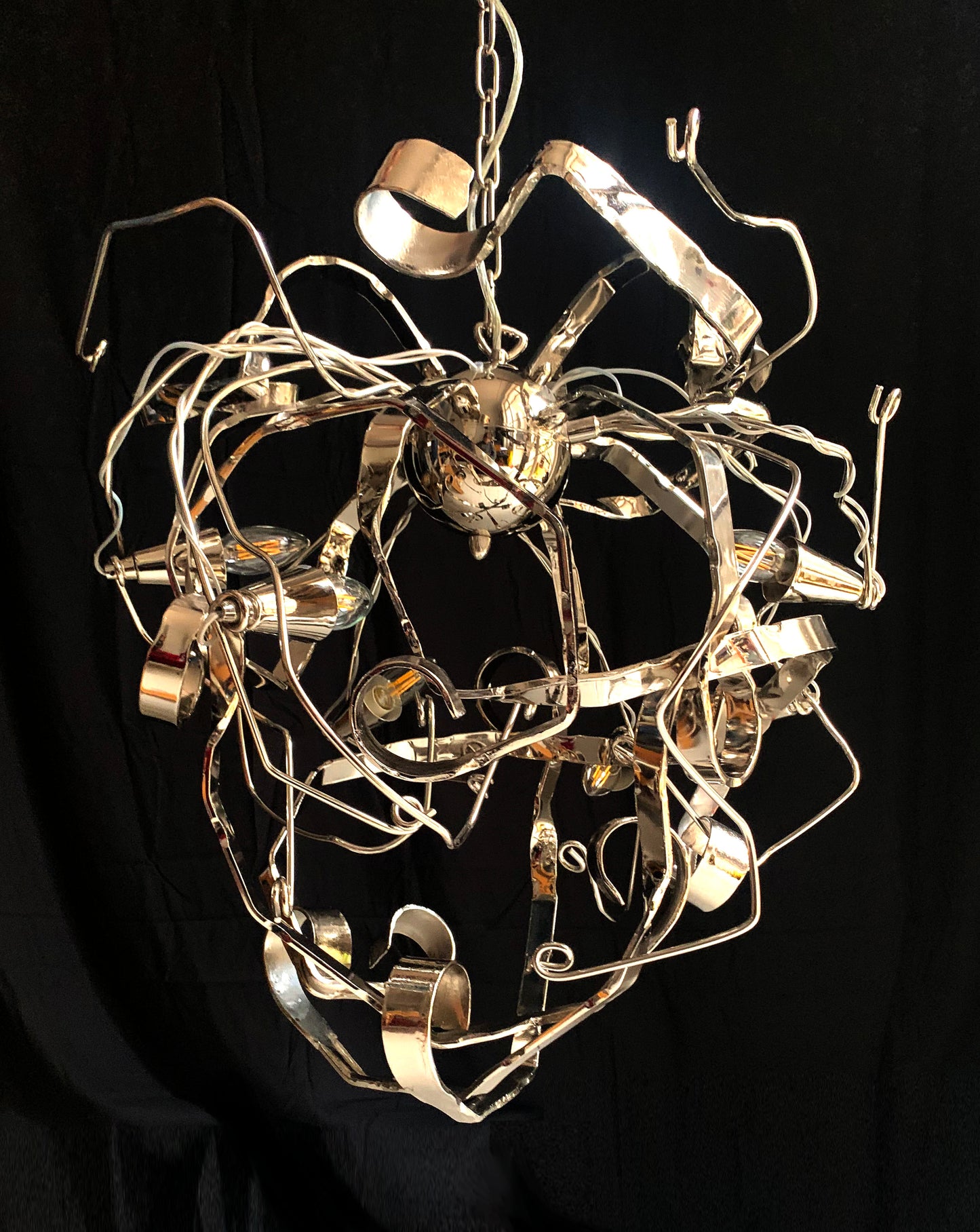 Metal Chandelier W/ Six Lights Possibly A Delphinium By Brand Van Egmond