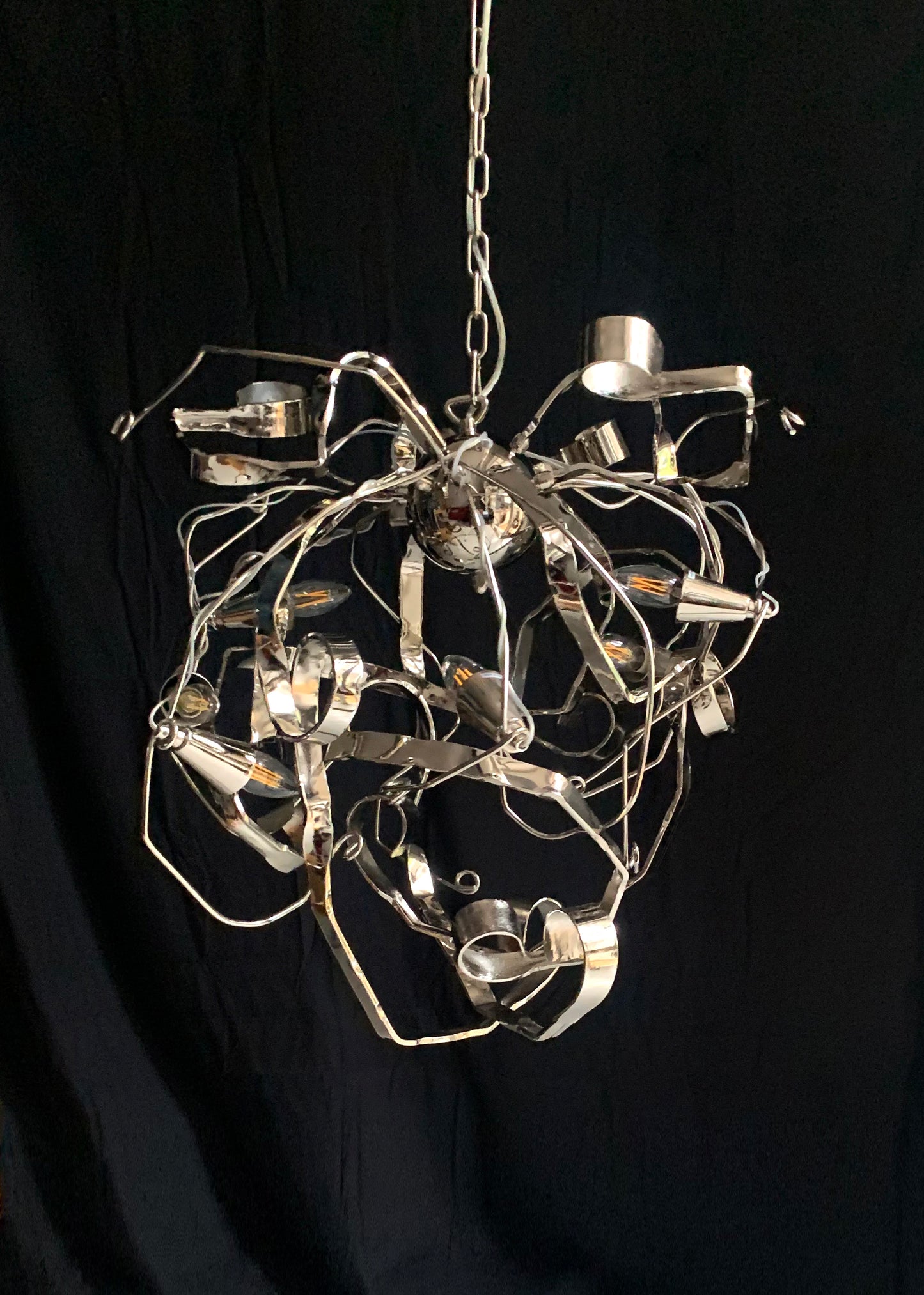 Metal Chandelier W/ Six Lights Possibly A Delphinium By Brand Van Egmond