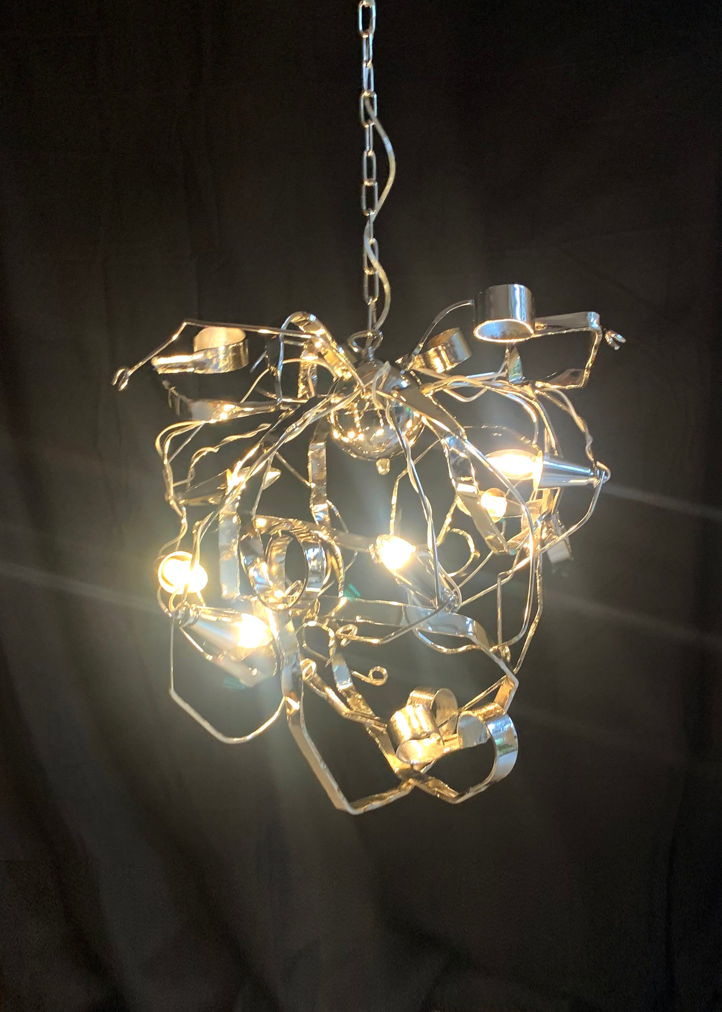 Metal Chandelier W/ Six Lights Possibly A Delphinium By Brand Van Egmond