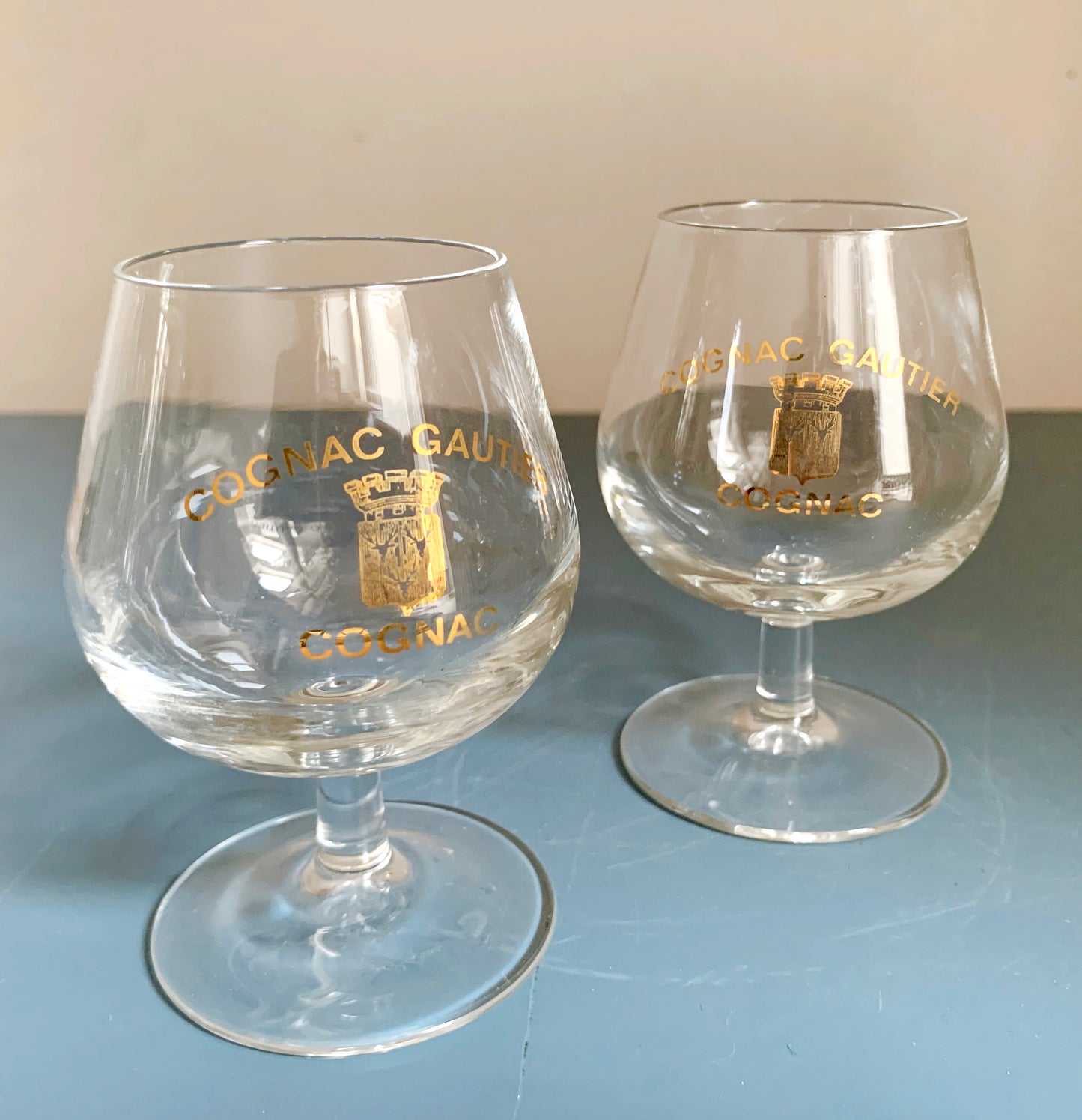 2 x Cognac Gaultier / Brandy Small Stemmed Glasses