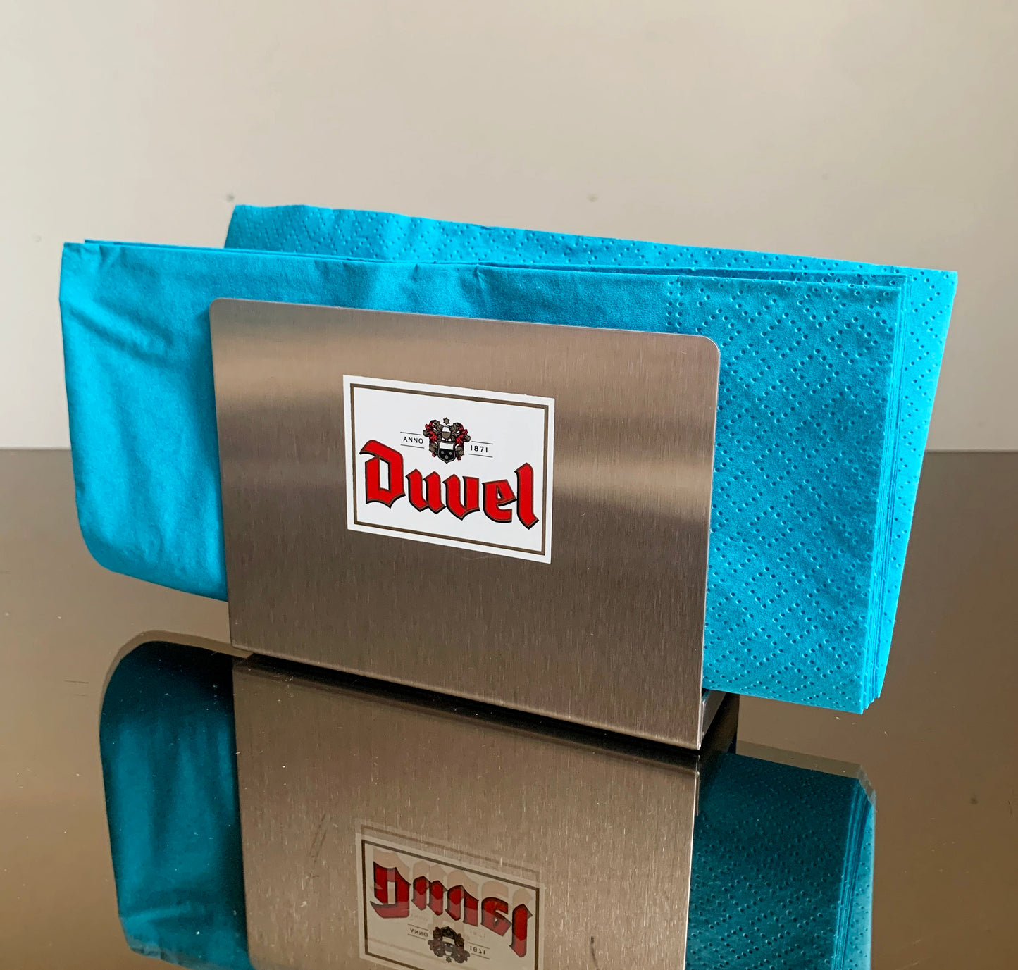 'Duvel' Belgium Beer Napkin / Serviette Brushed Metal Holder